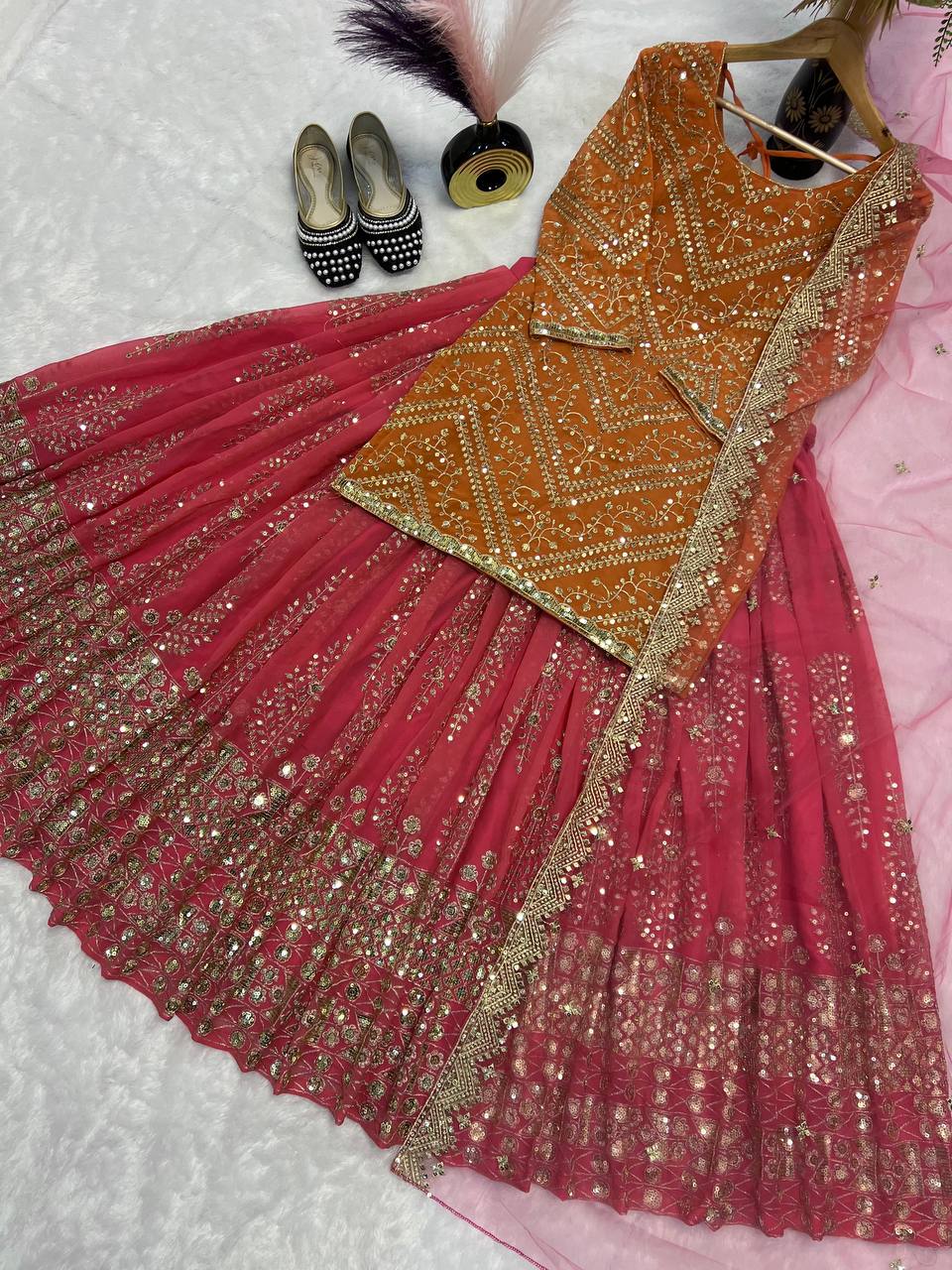 Editorial Tangerine Contrast Lehenga Set